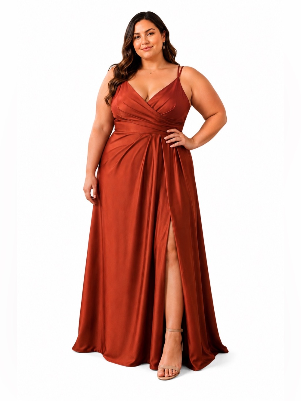 Azazie Aqua Stretch Satin Bridesmaid Dress A22 Terracotta BNWT